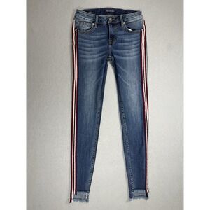 Vigoss Jagger Skinny Jeans Women's 24/27 Blue‎ Racing Stripe Distressed Hem